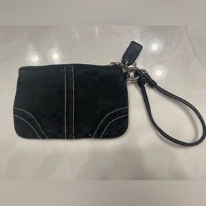 Black Coach Wristlet with Silver Hardware